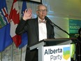 Alberta Party leader Stephen Mandel gives a speech in Edmonton after the polls closed for the provincial election in Alberta on Tuesday, April 16.