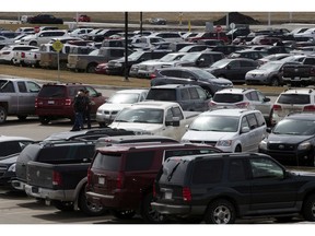 A packed parking lot at the Century Mile Racetrack and Casino in Edmonton on Saturday, May 4, 2019. A report going to a city council committee Tuesday suggests allowing businesses to decide how much parking they require, rather than the city dictating requirements.