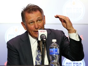 Ken Holland, the new general manager of the Edmonton Oilers, speaks during a press conference at Rogers Place in Edmonton, on May 7, 2019.