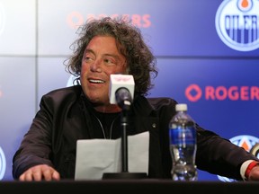 Daryl Katz, owner of the Edmonton Oilers, speaks about the hiring of Ken Holland as general manager of the team during a press conference announcing Holland's hiring at Rogers Place in Edmonton, on Tuesday, May 7, 2019. Photo by Ian Kucerak/Postmedia