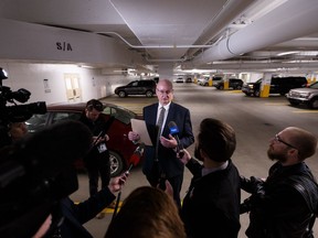 Strathcona County's Diehl Townsley leads a tour of the newly reopened Community Centre Parkade in Sherwood Park, on Wednesday, May 8, 2019. A November 6, 2018 explosion set off by Kane Kosolowsky, 21, damaged the parkade and led to the closure of the Strathcona County Library. Kosolowsky died of a self-inflicted gunshot wound.