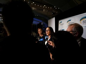 Edmonton Chamber of Commerce President and CEO Janet Riopel speaks with media at the Mayor's State of the City Address luncheon at Edmonton Convention Centre in Edmonton, on Wednesday, May 8, 2019. Photo by Ian Kucerak/Postmedia