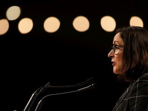 Edmonton Chamber of Commerce President and CEO Janet Riopel speaks at the Mayor's State of the City Address luncheon at Edmonton Convention Centre in Edmonton, on Wednesday, May 8, 2019. Photo by Ian Kucerak/Postmedia