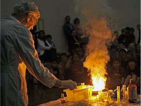 Prof. Margaret-Ann Armour gives a chemistry demonstration at St. James School on Sept. 21, 2011. Armour died on May 25, 2019.