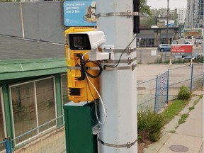 Camera and noise-monitoring equipment deployed on Jasper Avenue is part of a city pilot project to explore automated-enforcement against noisy modified mufflers.