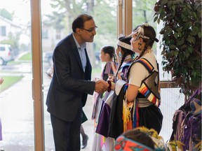Natural Resources Minister and Edmonton Mill Woods MP Amarjeet Sohi greets students at Ben Calf Robe-St. Clare School on Friday, May 24, 2019. Sohi announced $6 million in federal funding toward the replacement of the school building.