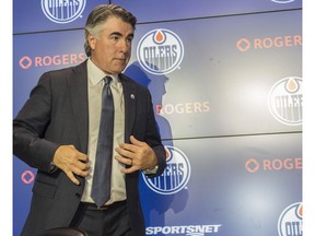 The Edmonton Oilers GM Ken Holland introduced Dave Tippett as the new head coach for the team on May 28, 2019 at Rogers Place. Photo by Shaughn Butts / Postmedia
