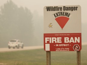 A wildfire danger sign is seen in the Municipal District of Lesser Slave River south of Slave Lake, on Highway 44 on Thursday, May 30, 2019. Photo by Ian Kucerak/Postmedia