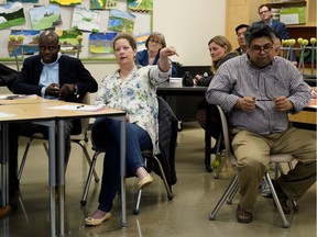 Parent Caley Tse speaks at a public meeting at Dr. Margaret-Ann Armour School in Edmonton on Wednesday May 8, 2019 for people to give feedback about their hopes for alternative programming in the public school district. There is a lack of alternative programs in crammed suburban schools, and parents want more.