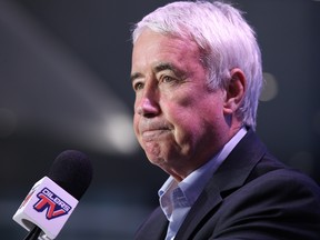 Edmonton Oilers Entertainment Group vice-chairman and CEO Bob Nicholson speaks at a media availability at Rogers Place on Thursday, April 12, 2018.