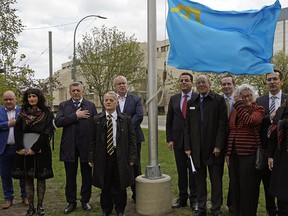 A ceremony was held in remembrance of the deportation of Crimean Tatars in 1944 and to recognize the continuing violation of human rights in the Crimean Peninsula and throughout Ukraine. The 2019 Crimean Tatar Deportation Commemoration Day ceremony was held at the Homeless Memorial Park in downtown Edmonton on Saturday May 18, 2019. (PHOTO BY LARRY WONG/POSTMEDIA)