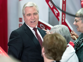 Premier Dwight Ball is greeted after winning the provincial election, in Corner Brook, Newfoundland and Labrador on May 16, 2019.