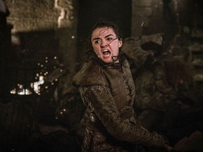 This image released by HBO shows Maisie Williams in a scene from "Game of Thrones," that aired Sunday, April 28, 2019. In the Associated Press' weekly "Wealth of Westeros" series, we're following the HBO fantasy show's latest plot twists and analyzing the economic and business forces driving the story. This week, Arya's triumphant assassination of the king ice zombie has prompted an appreciation among us for the role of skills, in economics as well as medieval Westeros.