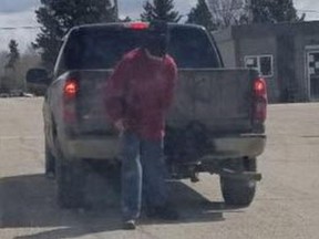 Stony Plain/Spruce Grove/Enoch RCMP released this image of a suspect and an 'older model' Chevrolet pickup following an attempted robbery of the Wabamun Hotel Bar in Wabamun, Alberta, on May 6, 2019. Supplied/RCMP