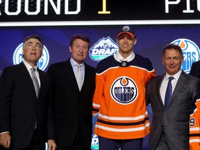 VANCOUVER, BRITISH COLUMBIA - JUNE 21: Philip Broberg reacts after being selected eighth overall by the Edmonton Oilers during the first round of the 2019 NHL Draft at Rogers Arena on June 21, 2019 in Vancouver, Canada.