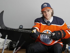 VANCOUVER, BRITISH COLUMBIA - JUNE 22: Raphael Lavoie poses after being selected 38th overall by the Edmonton Oilers during the 2019 NHL Draft at Rogers Arena on June 22, 2019 in Vancouver, Canada.