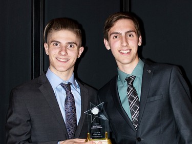 Winners for Outstanding Achievement in Sound, (from left to right) Anatolio Zambon, Adam Bucyk, from Strathcona High School, for the musical Big Fish: The Musical.