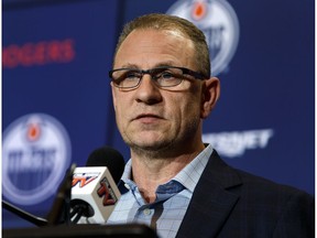 Edmonton Oilers interim general manager Keith Gretzky speaks about trade deadline day during a press conference at Rogers Place in Edmonton, on Monday, Feb. 25, 2019. Photo by Ian Kucerak/Postmedia