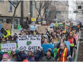 About 800 people marched down Jasper Avenue on the international day of climate action. Students Edmonton high schools joined with supporters to march from Sir Winston Churchill Square to the Alberta Legislature grounds on May 3, 2019.