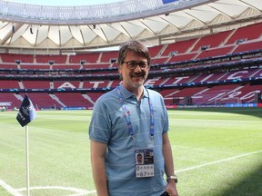 Emili Quintana chief technical officer for Mediapro does a walk through around the pitch prior to the UEFA Champions League Final between Tottenham Hotspur and Liverpool at the Wanda Metropolitano Stadium in Madrid, Spain on June 1, 2019.