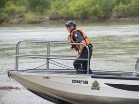 Const. Derek Jones of The Edmonton Police Service Marine Unit was on the North Saskatchewan River this weekend to kick off Water Safety Week and encourage safe boating this summer on June 2, 2019. Photo by Shaughn Butts / Postmedia