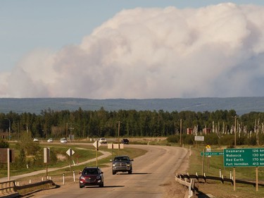 The McMillan Complex wildfire is seen as a wildfire evacation alert continues in the town of Slave Lake, on Sunday, June 2, 2019.