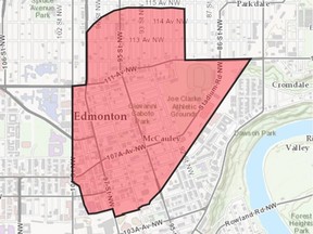 Location of a power outage affecting just under 1,000 customers in central Edmonton on the afternoon of June 4, 2019.