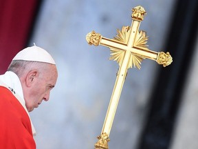 Pope Francis celebrates the Pentecost mass-vigil on June 8, 2019 in Saint Peter's square at the Vatican.