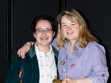 Winners for Outstanding Achievement in Lighting, (from left to right) Jill Gerke, Oliver Willis, from Strathcona High School, for the musical Big Fish: The Musical.