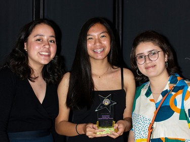 Winners for Outstanding Achievement in Hair and Make-up, (from left to right) Selyna Evans, Liannah Liza, Camila Cienfuegos-Herrara, from J.H. Picard High School, for the play Cyrano de Bergerac.