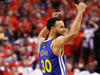 Golden State Warrior Stephen Curry celebrates during Game Five of the 2019 NBA Finals against the Toronto Raptors.