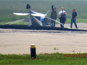 A single-engine plane crashed on the runway and flipped over at the Parkland Airport about 10 km southeast of Spruce Grove on Thursday, June 27, 2019. The two occupants were checked out by EMS on the runway with only minor injuries.