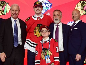 Jun 21, 2019; Vancouver, BC, Canada; Kirby Dach poses for a photo after being selected as the number three overall pick to the Chicago Blackhawks in the first round of the 2019 NHL Draft at Rogers Arena. Mandatory Credit: Anne-Marie Sorvin-USA TODAY Sports ORG XMIT: USATSI-403715
