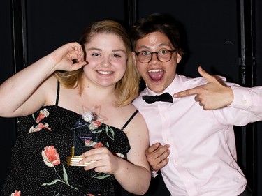 Winners for Outstanding Choreography, (from left to right) Ellie Hastings, Teio Suyal, from Strathcona High School, for the musical Big Fish: The Musical.