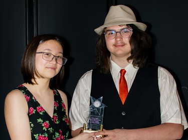 Winners for Outstanding Stage Management, (from left to right) Casey Irwin, Ty Huber-Starks, (not pictured) Carmen Aguerrevere, Evelyn Forbes, from Strathcona High School, for the musical Big Fish: The Musical.