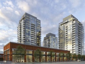 A rendering of a three tower project proposed for the Queen Alexandra neighbourhood. The proposal will be discussed at a city council public hearing on June 6, 2019.