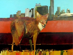 Linus Woods' Urban Coyote, acryclic on canvas, 48" x 72".