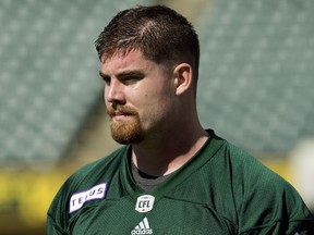 Jake Ceresna (94) takes part in the second day of the Edmonton Eskimos training camp at Commonwealth Stadium, in Edmonton on Monday May 21, 2018.