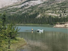 A small plane crashed Sunday afternoon into the Athabasca River in Jasper National Park east of the town.