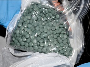 A file photo shows a bag of fentanyl pills.