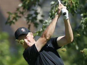 Andrew Harrison, of Camrose Alta., tees off on the 10th hole during third round play at the 111th Canadian Men's Amateur Golf Championship at the Weston Golf and Country Club on Wednesday August 12, 2015.