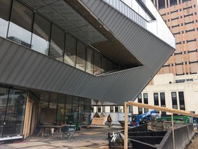 The new front entrance for the downtown Stanley Milner library, which is under construction.