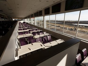 The main viewing area is seen as the grand opening of the Century Mile Racetrack and Casino on April 1, 2019.