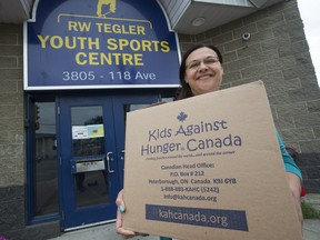 Airdrie Koinonia Christian School's Kim Vanderwal at the Tegler Youth Centre, 3805 118 Ave., in Edmonton on Friday, Aug. 16, 2019 after the school donated 4,000 meals.