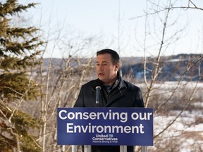 United Conservative Party leader Jason Kenney announces that his party, if elected, would support the creation of Big Island Provincial Park in the North Saskatchewan River Valley during a press conference in Edmonton, on Saturday, March 16, 2019.