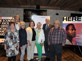 University of Alberta Hospital Foundation board members were out in strength, with a couple staffers of Avenue magazine, at the launch of Here, a twice-yearly joint magazine venture promoting the work of donors. The group from left to right is Trudy Callaghan of Odvod Media; UHF board members Guy Scot and Sheila Scott; UHF president Joyce Mallman Law; Sharon Brown; board chair Jim Brown and Avenue editor Steven Sandor.