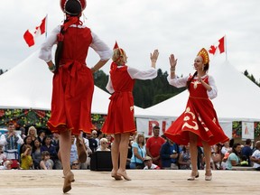 Matryoshka dancers perform at the Russia pavilion during the last day of Heritage Festival at Hawrelak Park in Edmonton, on Monday, Aug. 5, 2019.