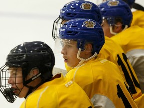 Jesse Seppala (second from left) is seen during Edmonton Oil Kings Training Camp 2019 at the Downtown Community Rink at Rogers Place in Edmonton, on Friday, Aug. 30, 2019. Photo by Ian Kucerak/Postmedia
