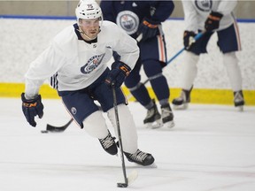 Evan Bouchard skates at the Edmonton Oilers 2019 development camp that began on Monday, June 24, 2019, at the community arena in Rogers Place.