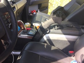 Elk Point RCMP arrested four people on Aug. 20 after locating a stolen truck. Inside was a sawed-off shotgun wedged next to the driver's seat, a replica handgun and other weapons.